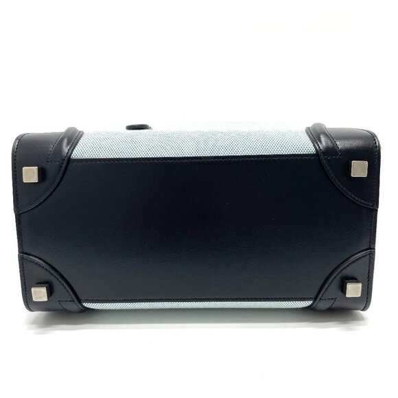 CELINE 167792 Luggage micro Shopper Hand Bag Leather/Canvas Blue x Black - Picture 5 of 13